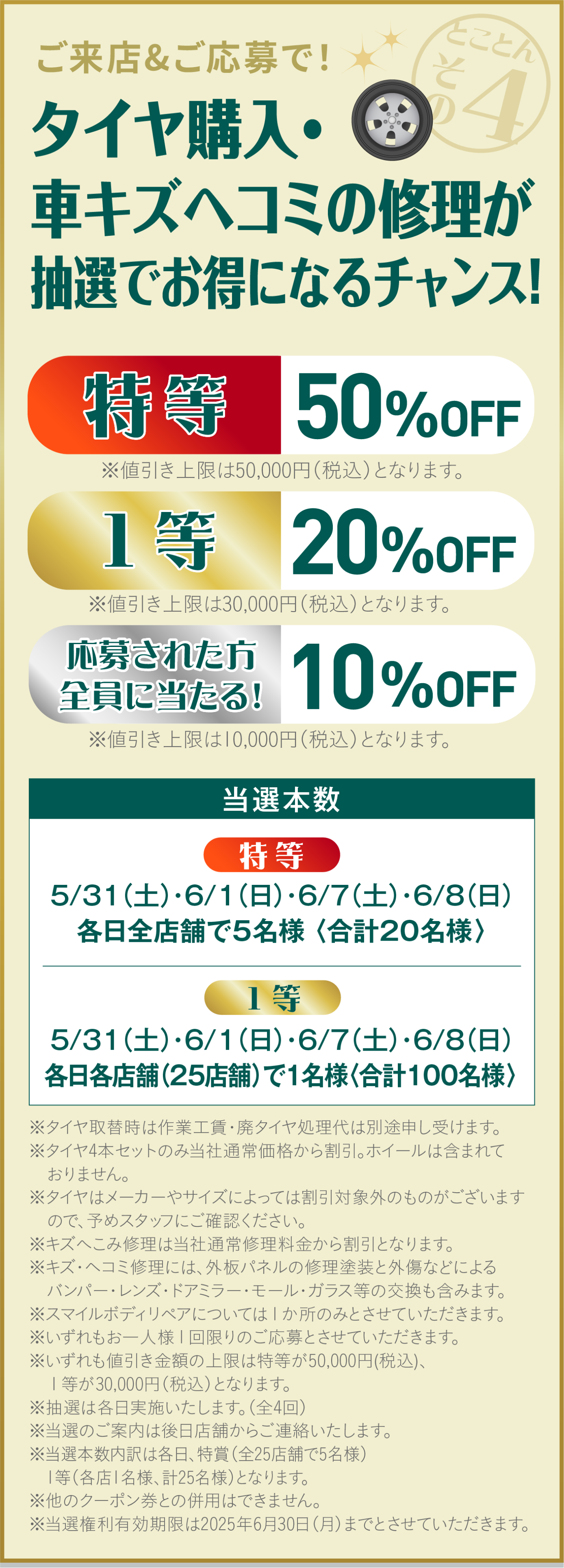 とことんその4　ご来店＆ご応募で！タイヤ・車のキズヘコミの修理が抽選でお得に！
